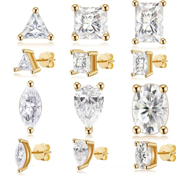 Elegant 18K Gold Plated S925 Sterling Silver Cubic Zirconia Stud Earrings for Wo - Picture 3 of 7